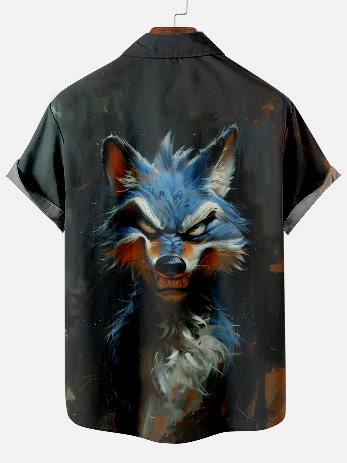 Retro Fun Wolf Pattern Short Sleeve Shirt