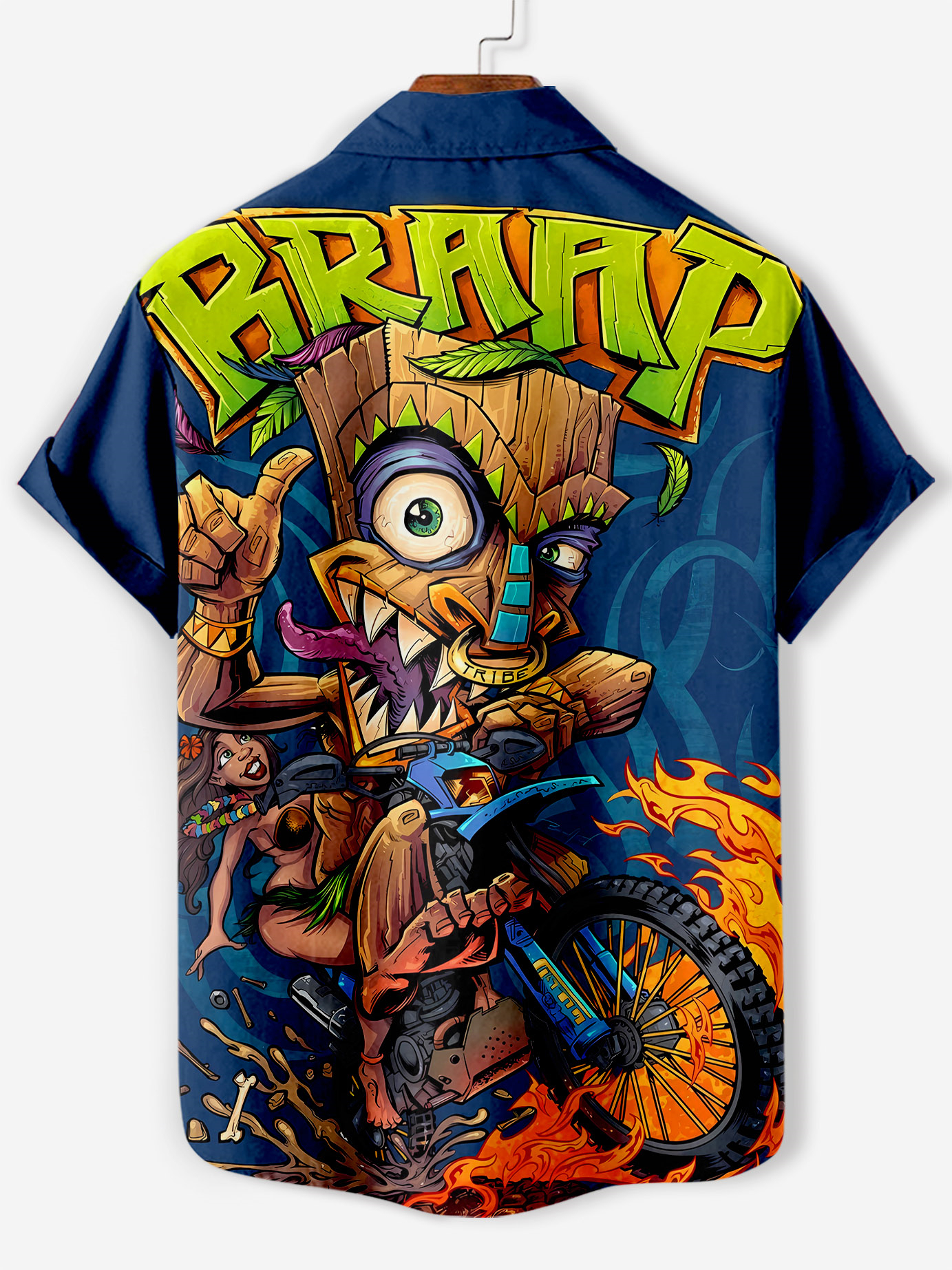 Men's retro cartoon motorcycle element rat fink short-sleeved shirt