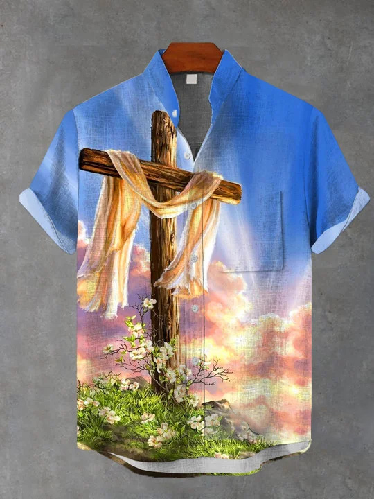 Men's Easter Print Short Sleeve Shirt