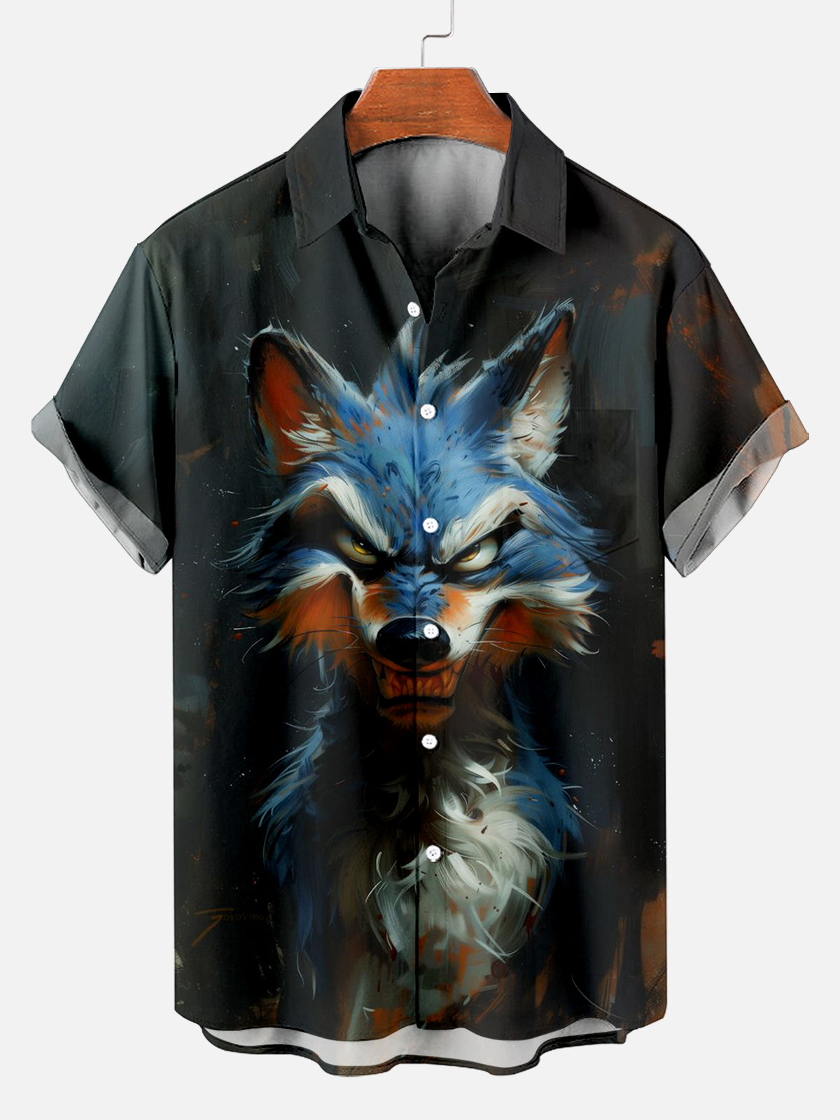 Retro Fun Wolf Pattern Short Sleeve Shirt