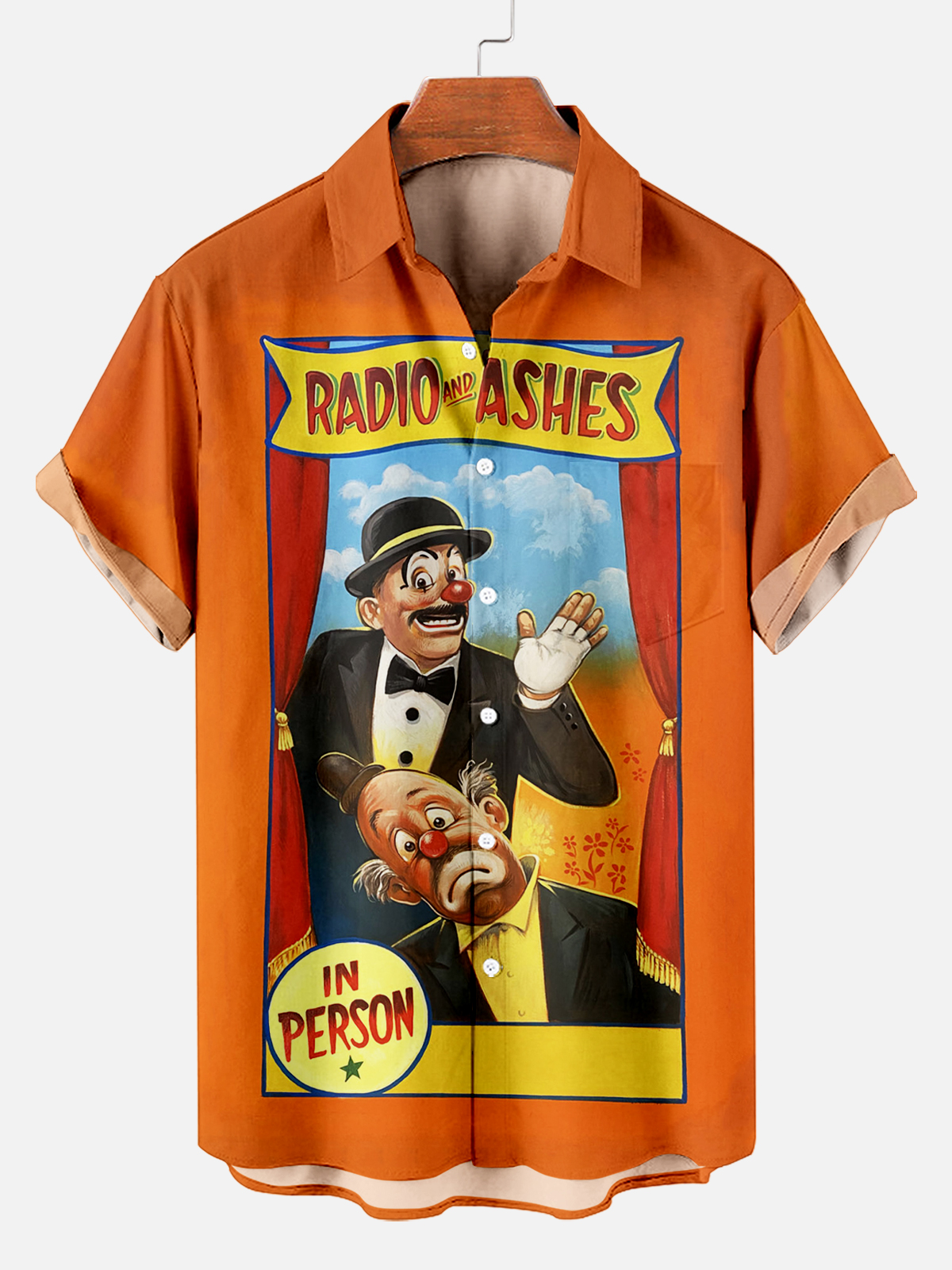 Men's Vintage Circus Pattern Casual Short Sleeve Shirt