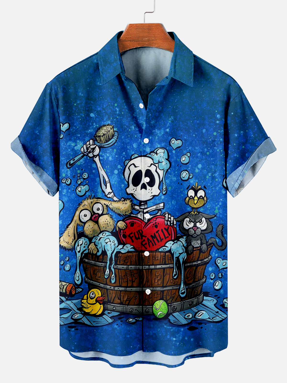 Men's Hawaiian Fun Little Yellow Duck Holiday Casual Short Sleeve Shir