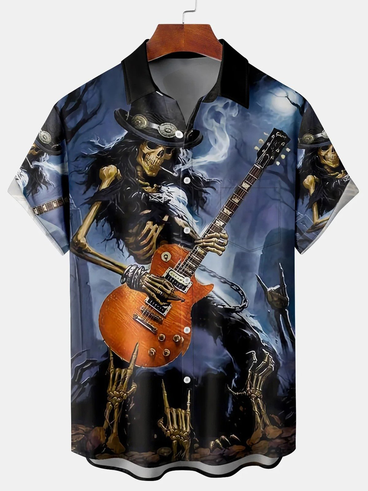 Metal Rock Star Pattern Chest Pocket Shirt