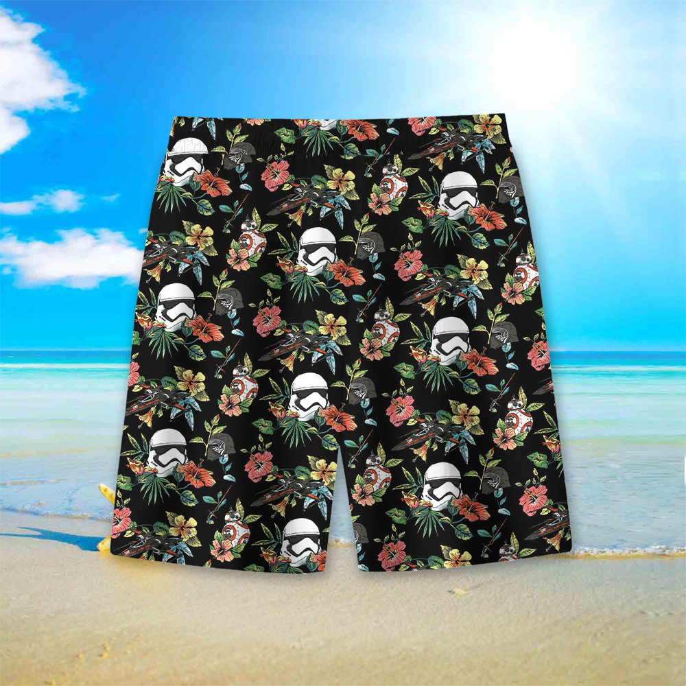 Men's Cartoon Space Wars Printed Pocket Beach Shorts