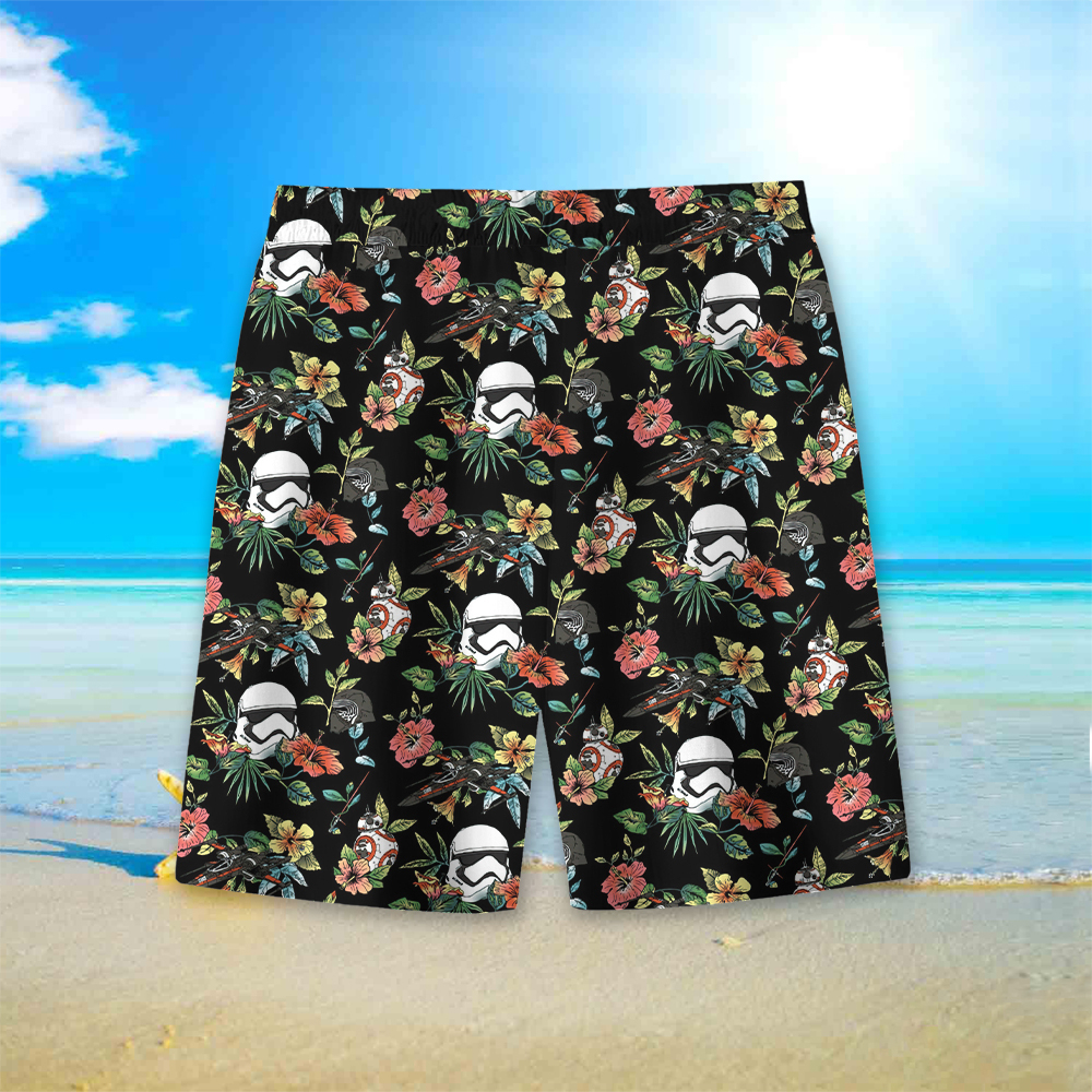 Men's Cartoon Space Wars Printed Pocket Beach Shorts