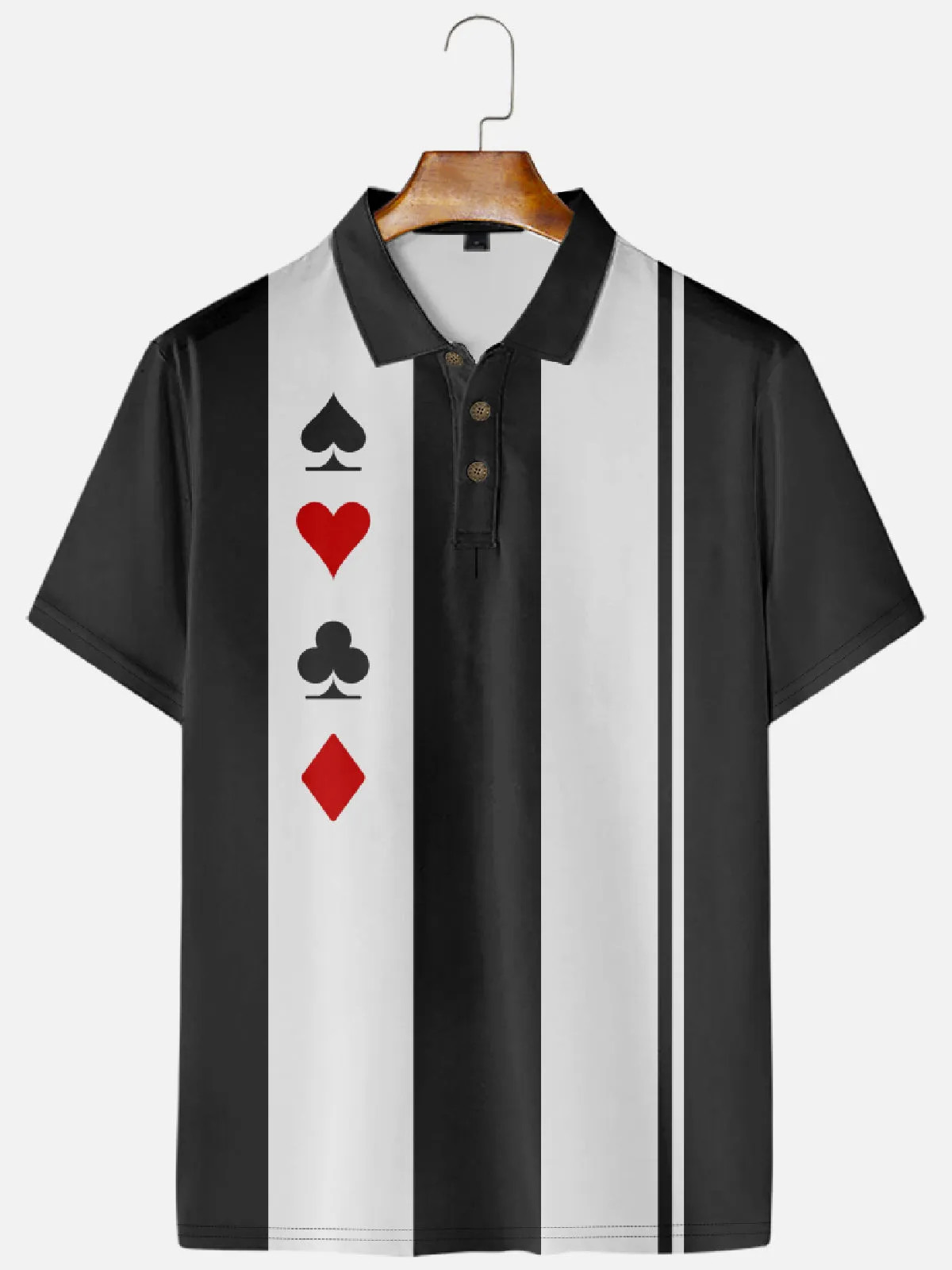 Men's Geometric Casino Print Casual Short Sleeve Hawaiian Bowling Polo Shirt