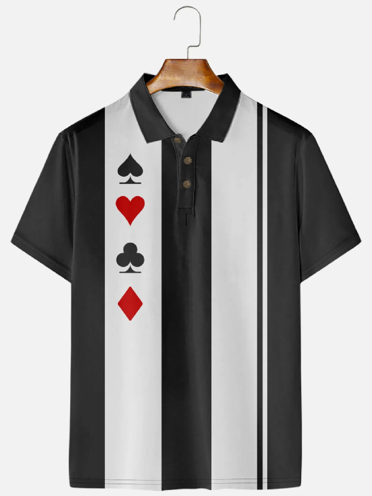 Men's Geometric Casino Print Casual Short Sleeve Hawaiian Bowling Polo Shirt