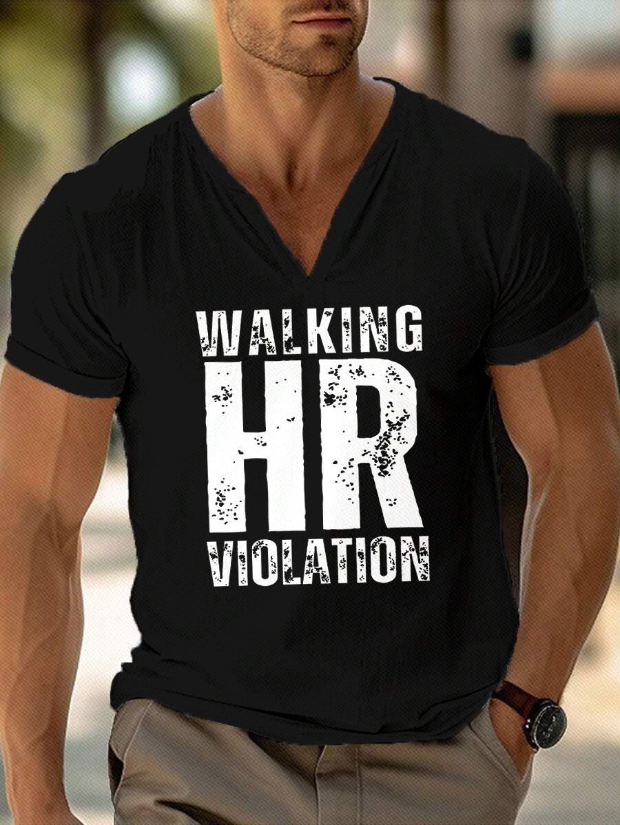 Men's Slogan Text V-Neck Short Sleeve T-Shirt