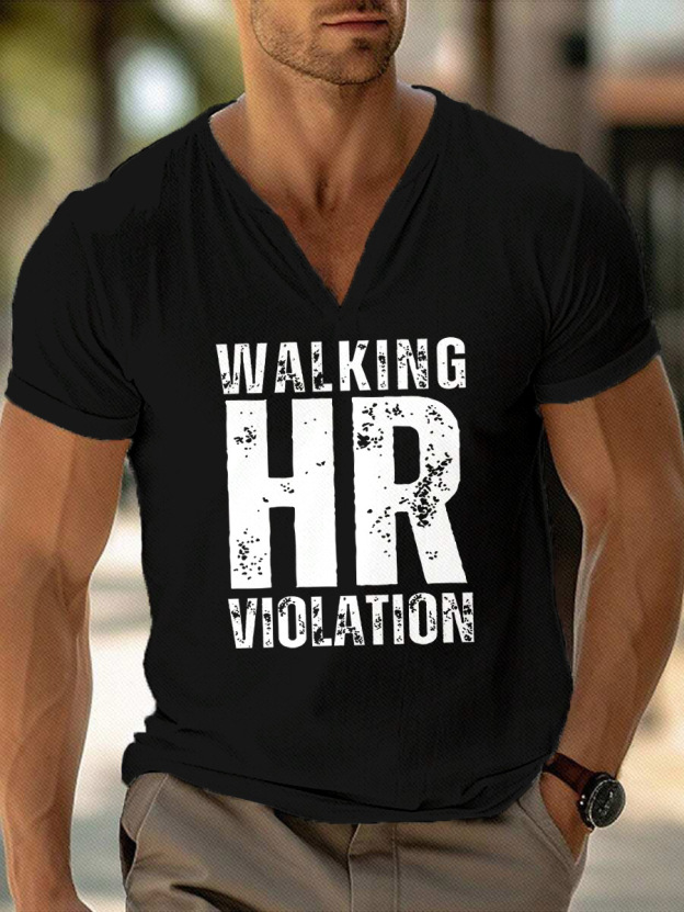 Men's Slogan Text V-Neck Short Sleeve T-Shirt