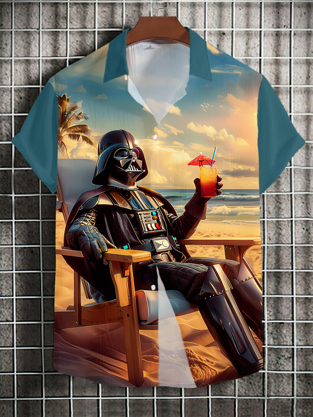 Men's Lapel collar Printed Graphic Short Sleeve Shirt High Stretch Bam