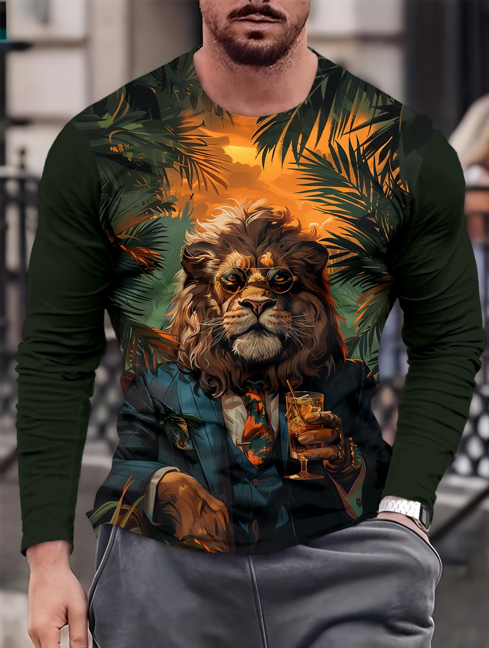 Men's Casual Cartoon Graphic Long Sleeve T-Shirt