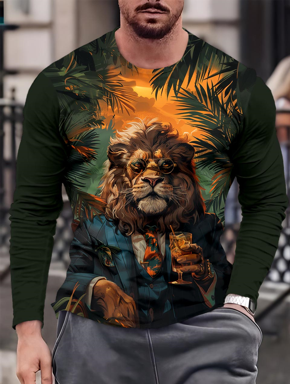 Men's Casual Cartoon Graphic Long Sleeve T-Shirt