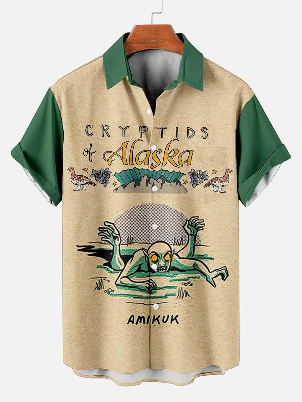 Alaska Famous Cryptids pattern short sleeved shirt