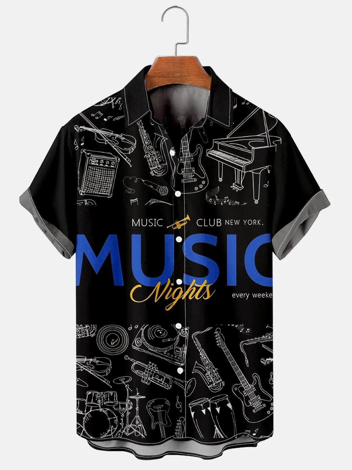 Men's Musical Instrument Casual Lapel Short Sleeve Shirt