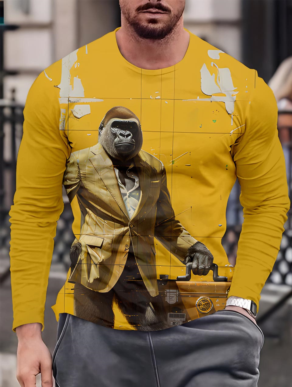 Men's Casual Cartoon Graphic Long Sleeve T-Shirt