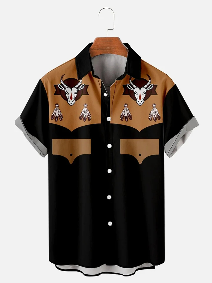 Men's Western Cowboy Style Graphic Short Sleeve Shirt