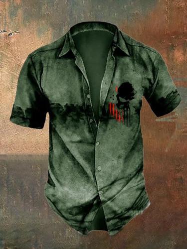 Men's Retro Dark Skull Casual Short Sleeve Shirt