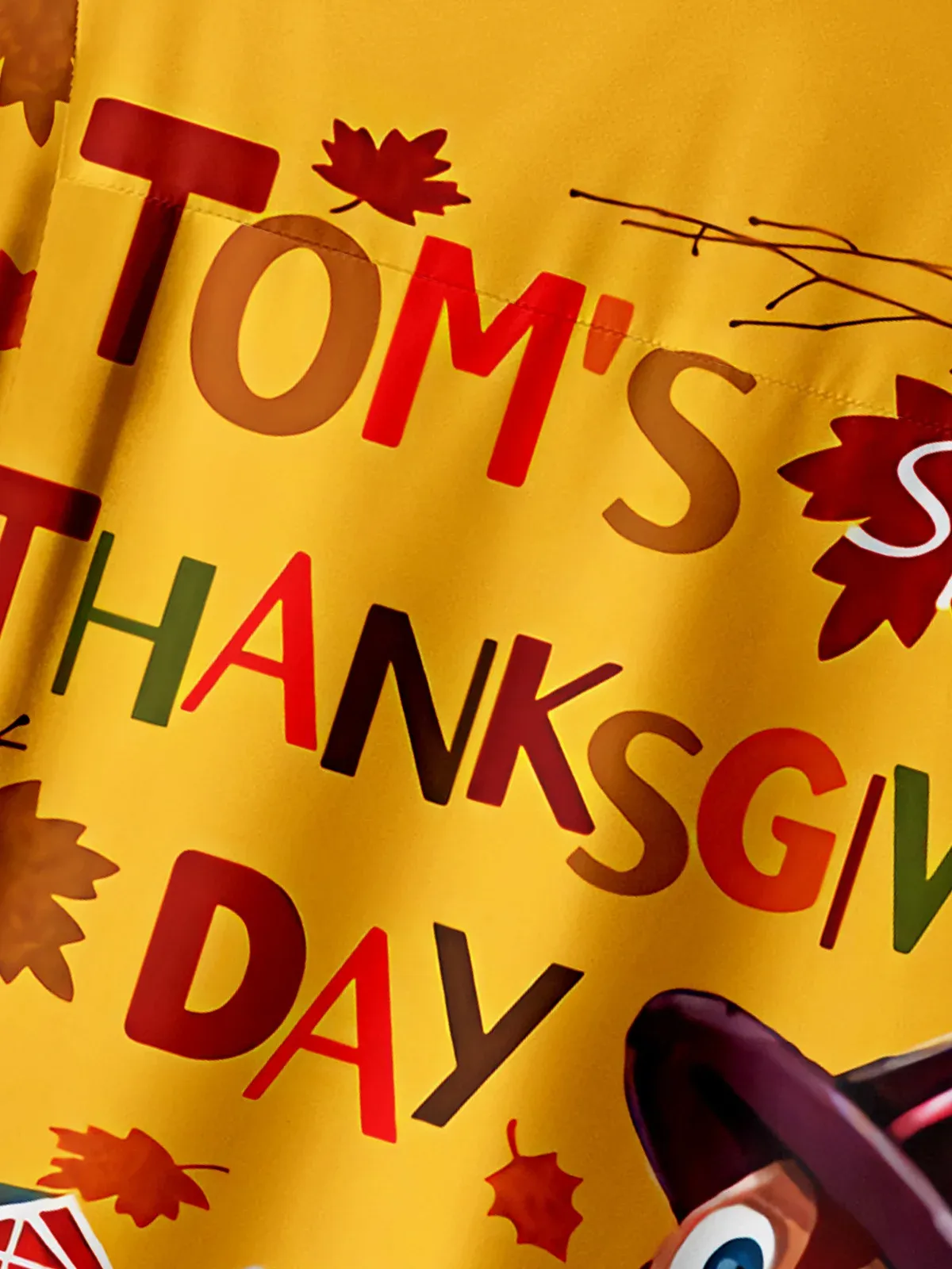 Men's Thanks Giving Day Turkey Print Lapel Short Sleeve Shirt