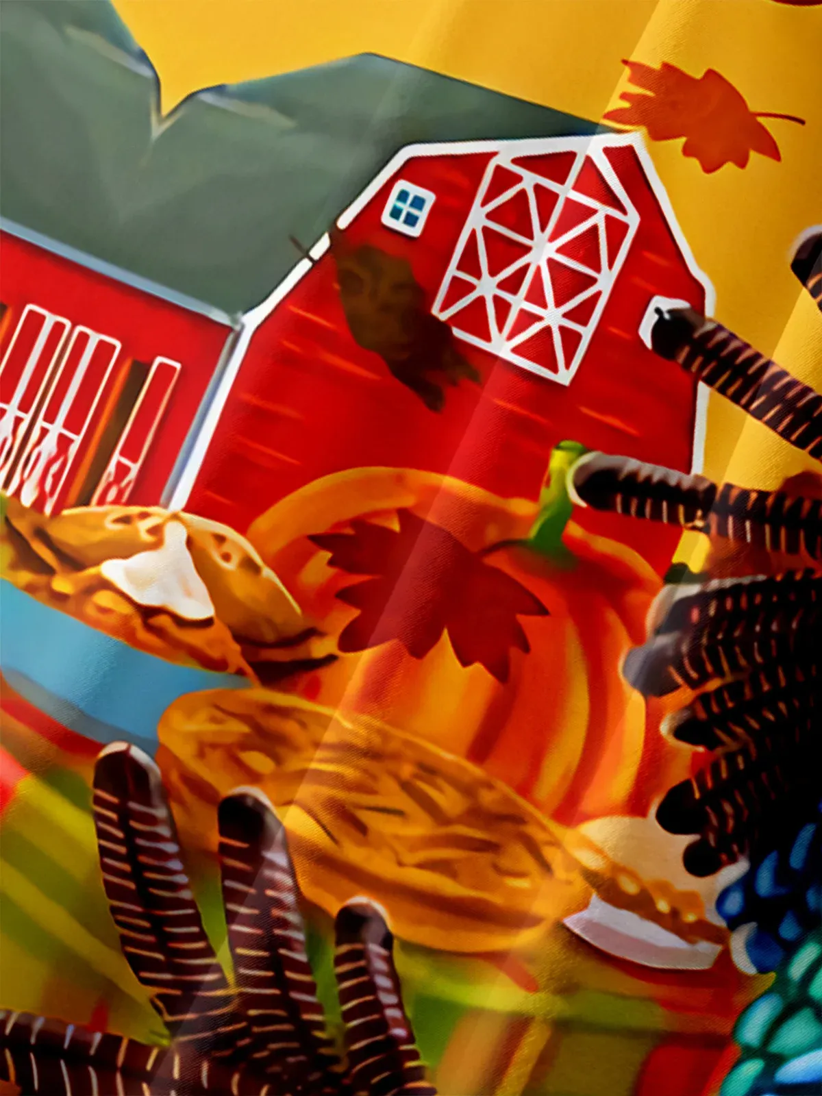 Men's Thanks Giving Day Turkey Print Lapel Short Sleeve Shirt