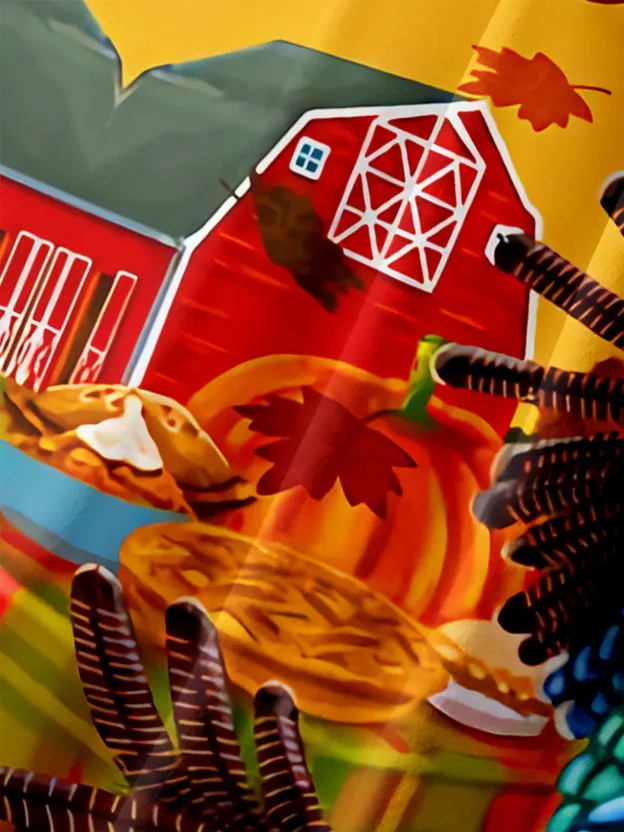 Men's Thanks Giving Day Turkey Print Lapel Short Sleeve Shirt