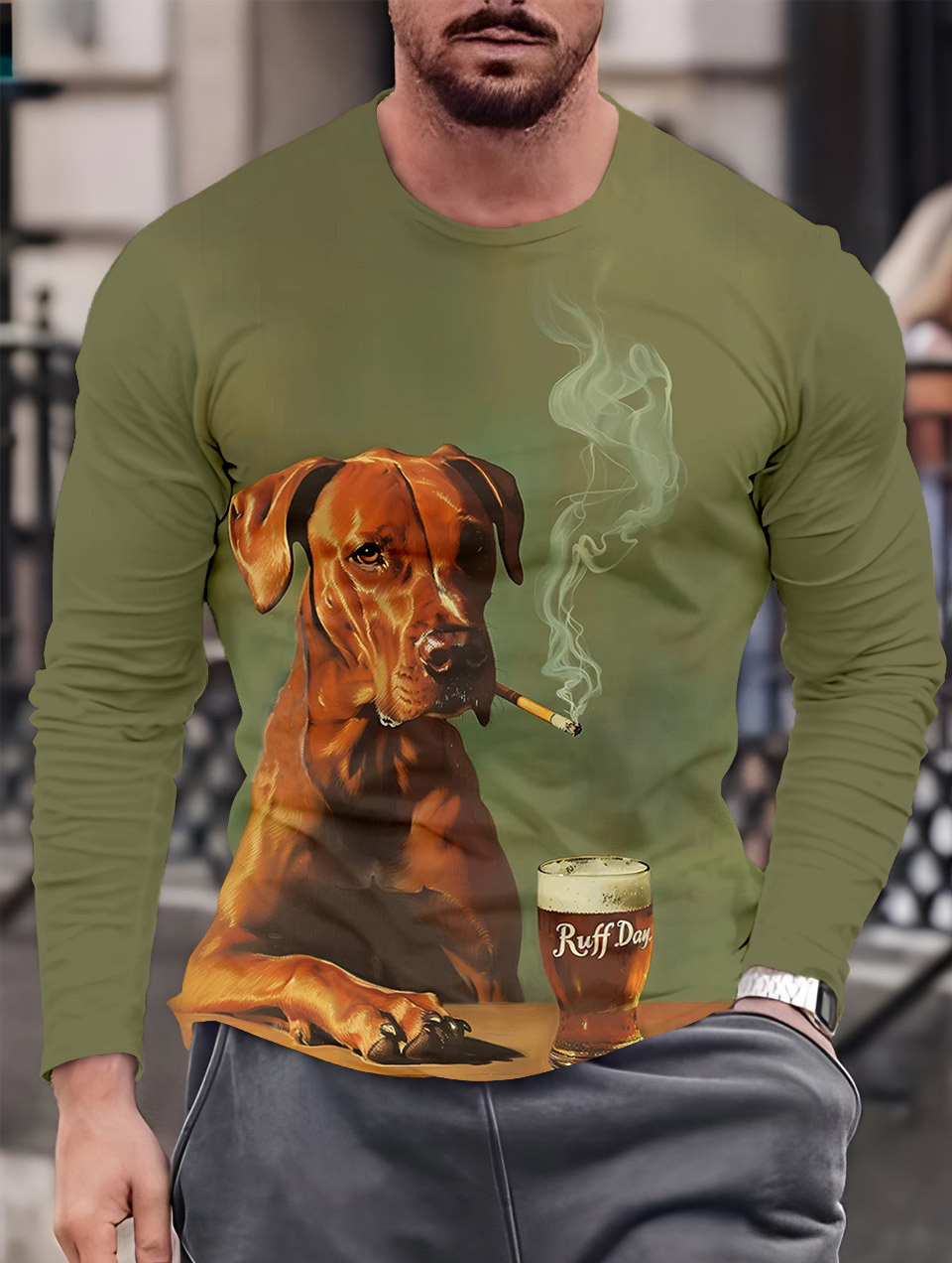 Men's Casual Cartoon Graphic Long Sleeve T-Shirt