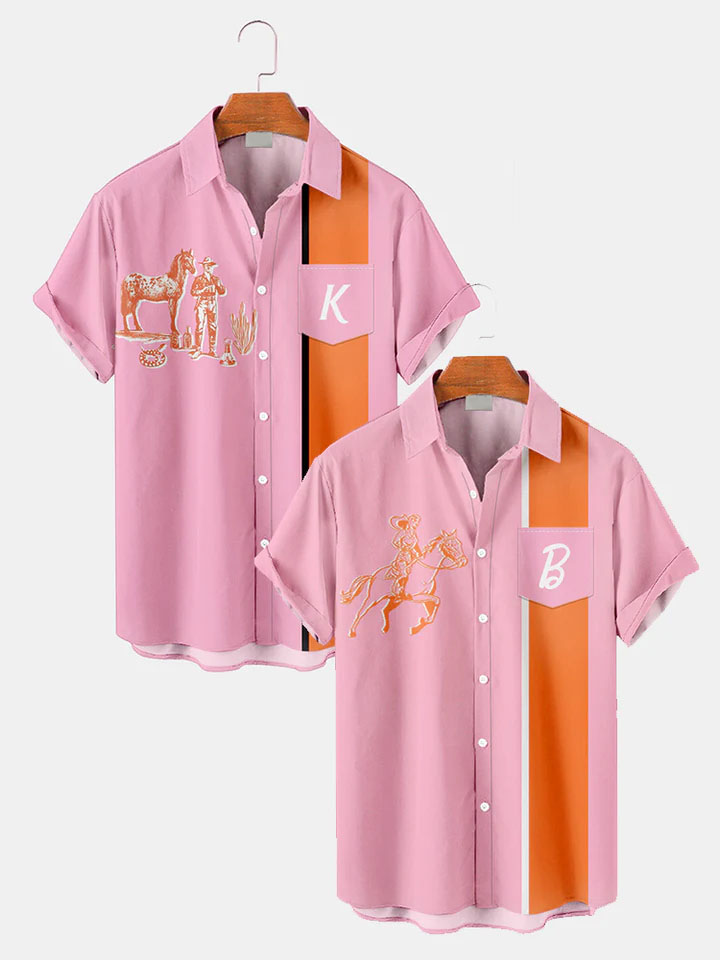 Men's Western Cowboy Style Graphic Short Sleeve Shirt