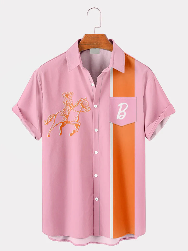 Men's Western Cowboy Style Graphic Short Sleeve Shirt