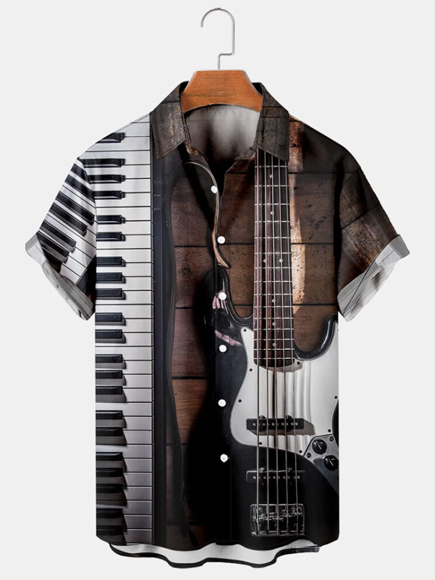Piano music element graphic short sleeve shirt