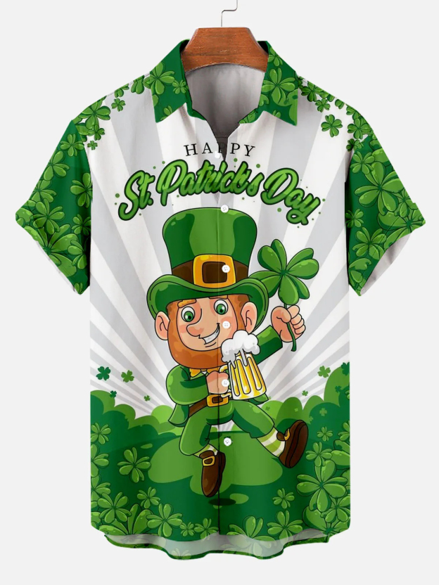 Men's St. Patrick's Party Beer Graphic Print Short Sleeve Shirt