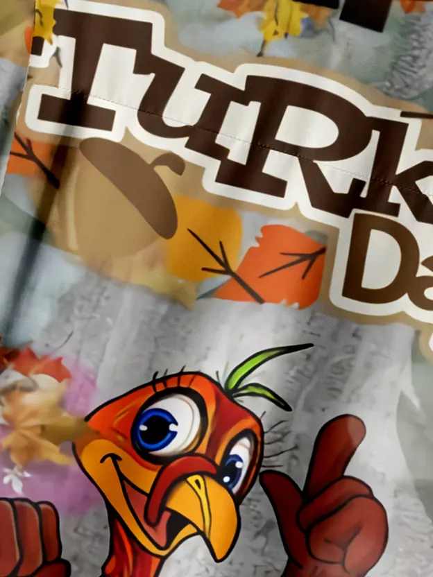 Men's Turkey Thanks Giving Day Print Lapel Short Sleeve Shirt