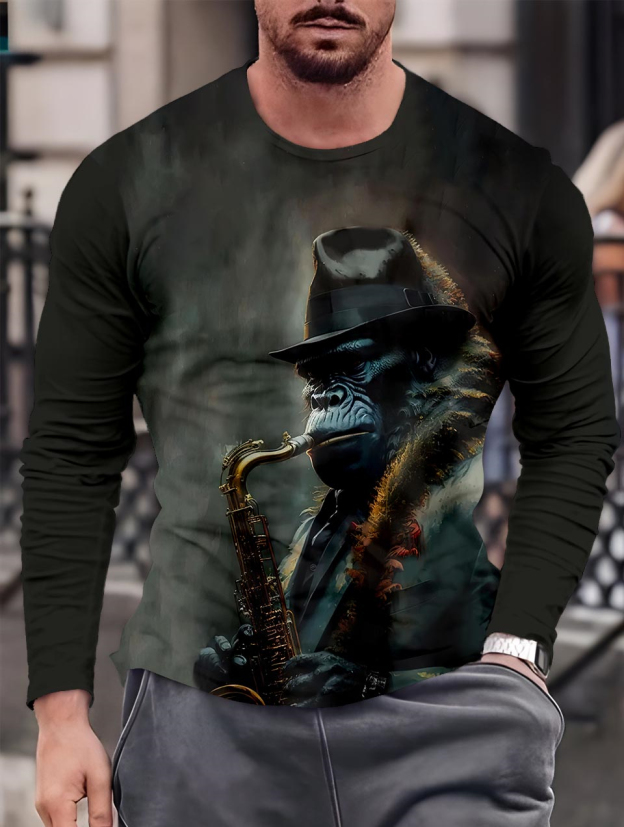 Men's Casual Cartoon Graphic Long Sleeve T-Shirt