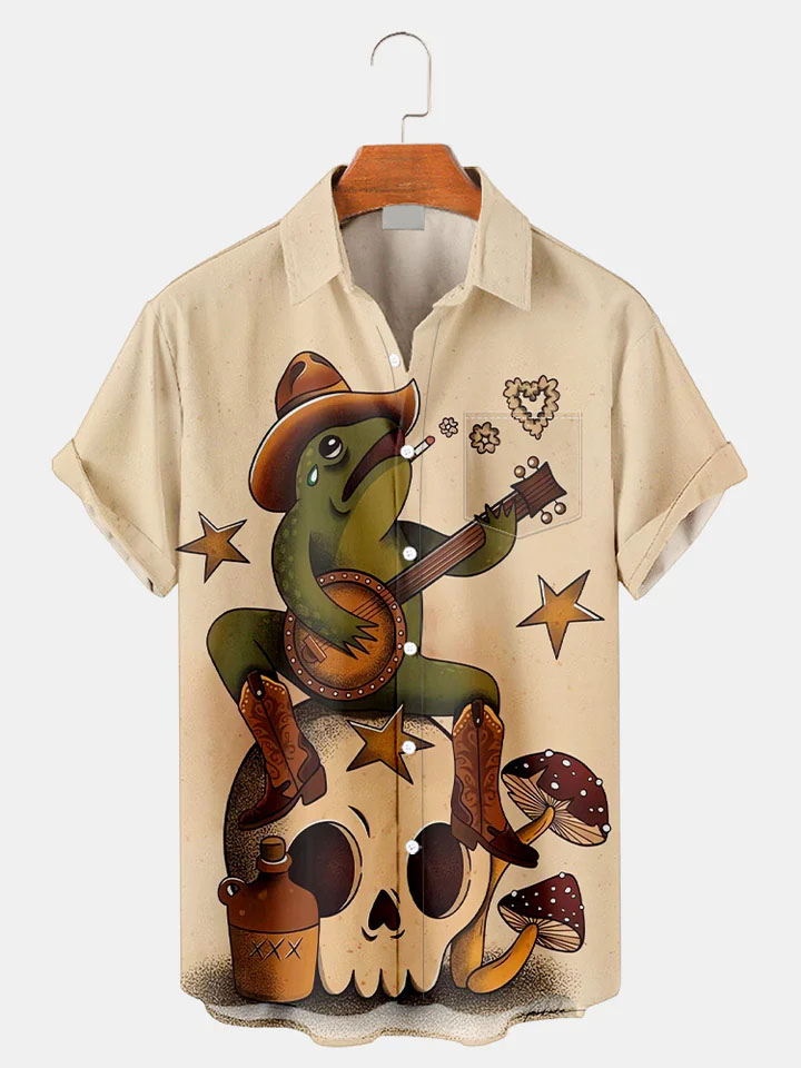 Men's Western Cowboy Style Graphic Short Sleeve Shirt