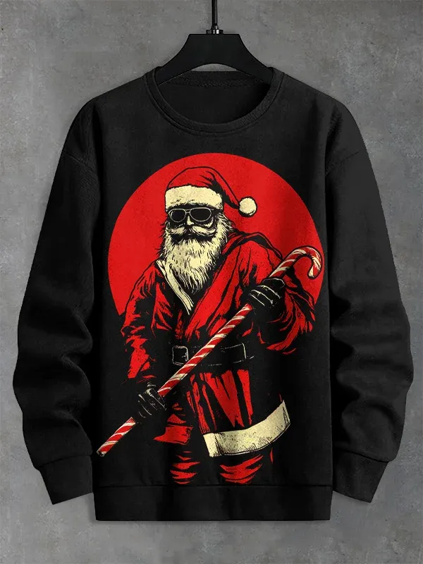 Men's Santa With Candy Cane Weapon Print Casual Sweatshirt