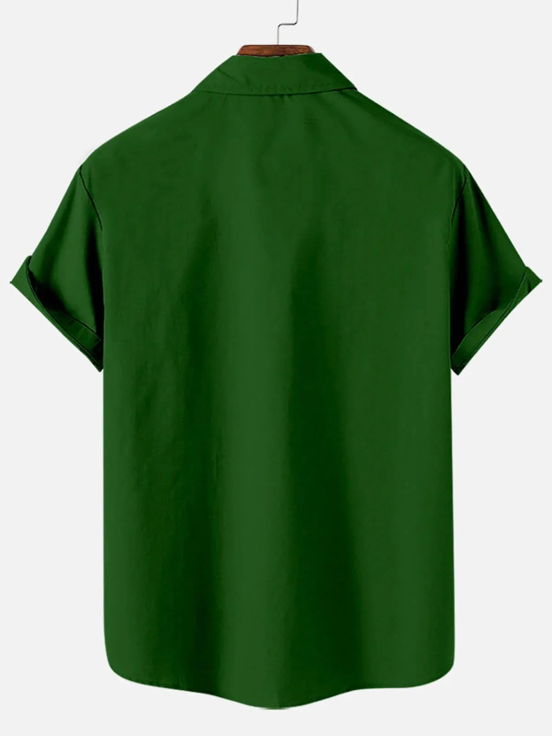 Men's St. Patrick's Clover Skull Pattern Striped Short Sleeve Shirt