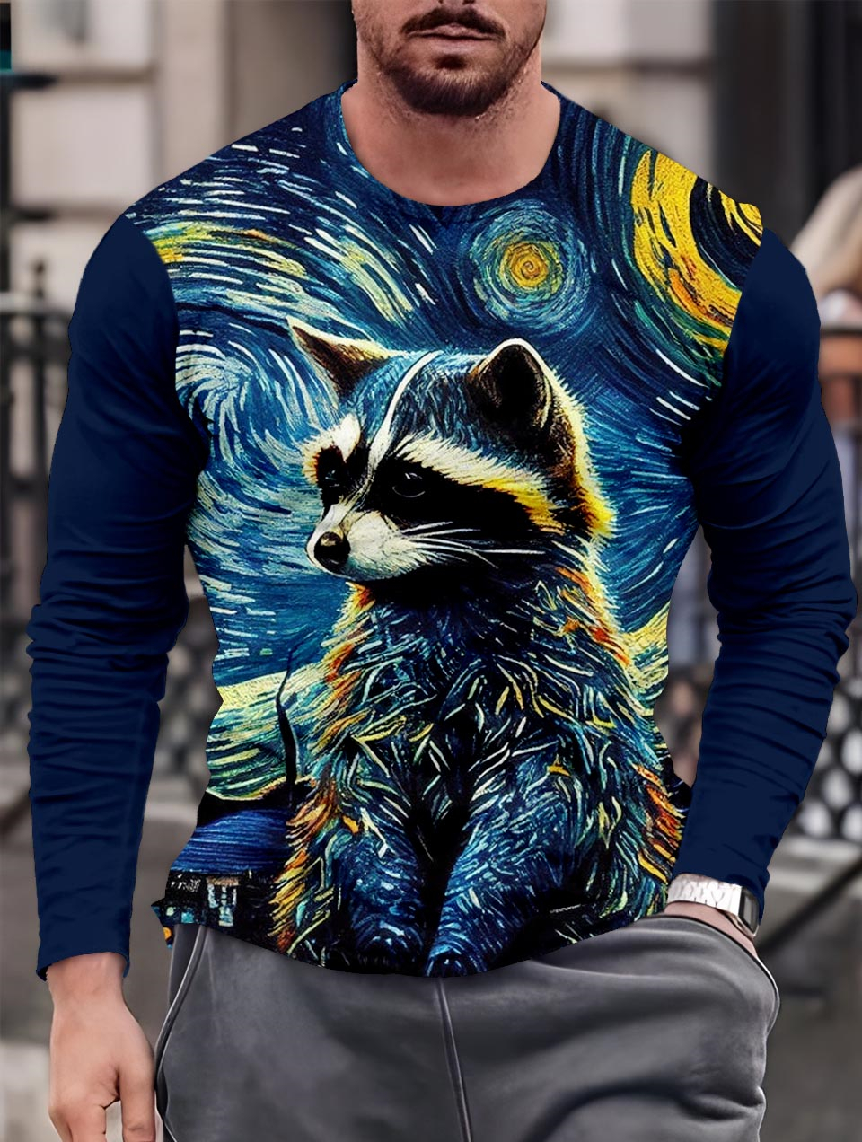 Men's Casual Cartoon Graphic Long Sleeve T-Shirt
