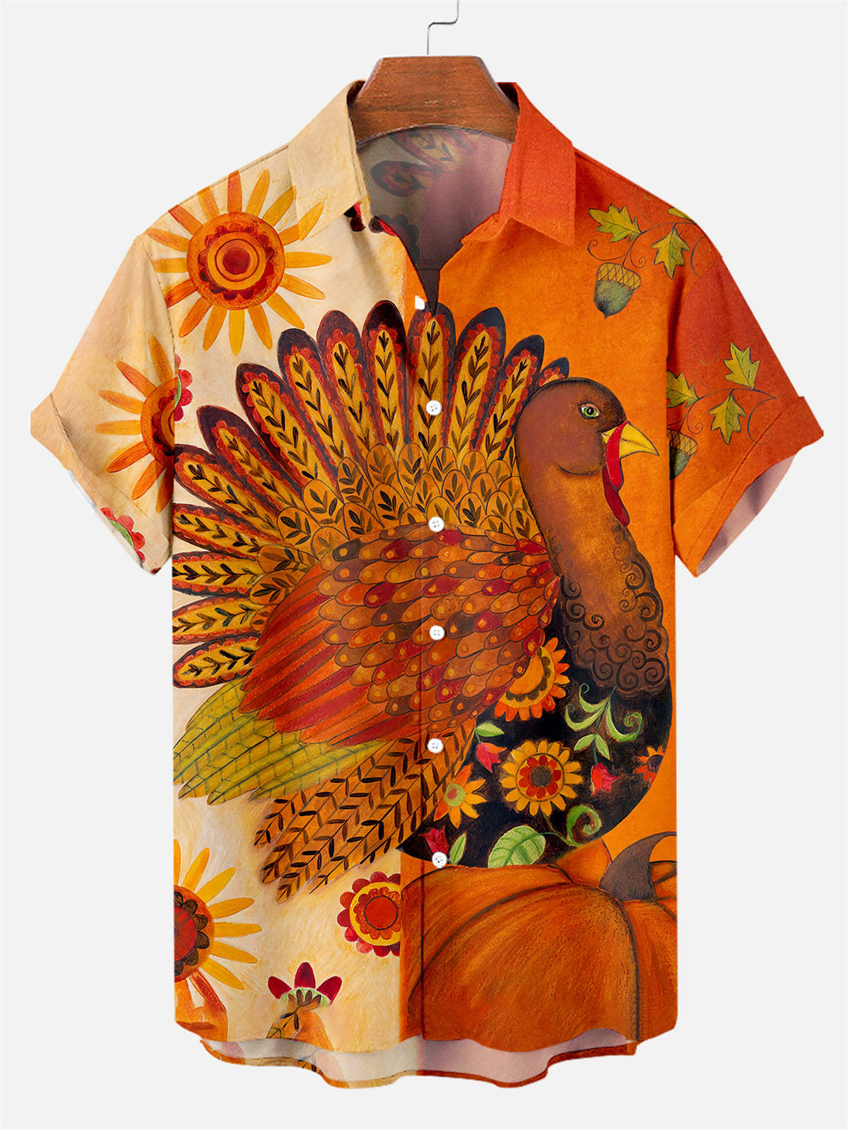 Men's Thanksgiving Turkey Print Short Sleeve Shirt
