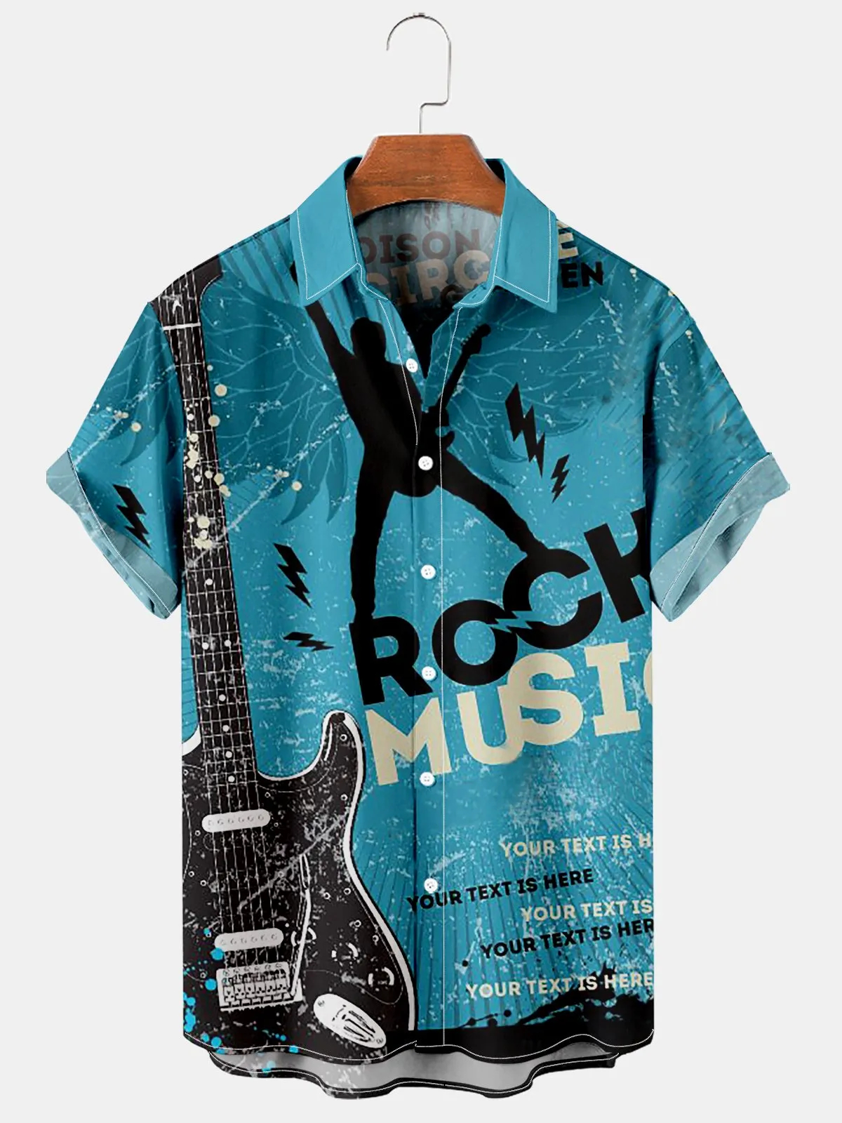 Men's Music Rock Poster Retro Casual Lapel Short Sleeve Shirt