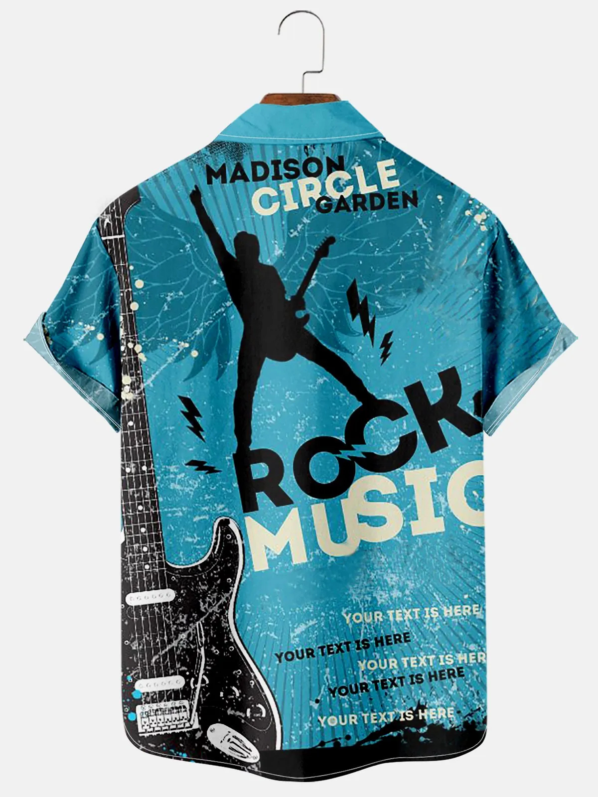 Men's Music Rock Poster Retro Casual Lapel Short Sleeve Shirt