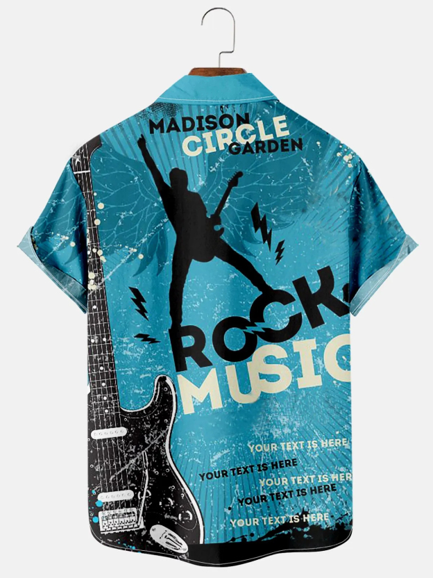 Men's Music Rock Poster Retro Casual Lapel Short Sleeve Shirt