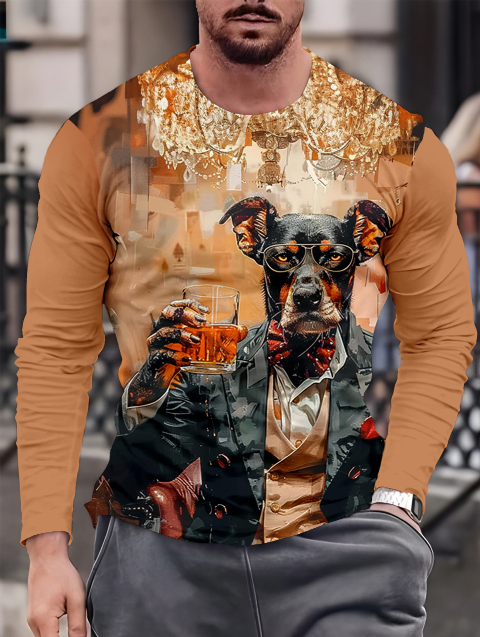 Men's Casual Cartoon Graphic Long Sleeve T-Shirt