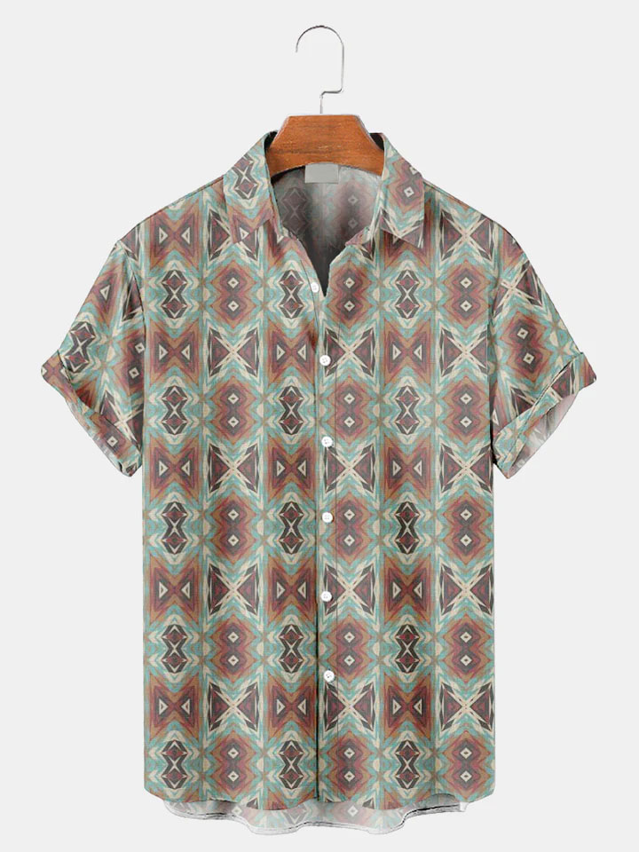 Men's Western Cowboy Style Graphic Short Sleeve Shirt