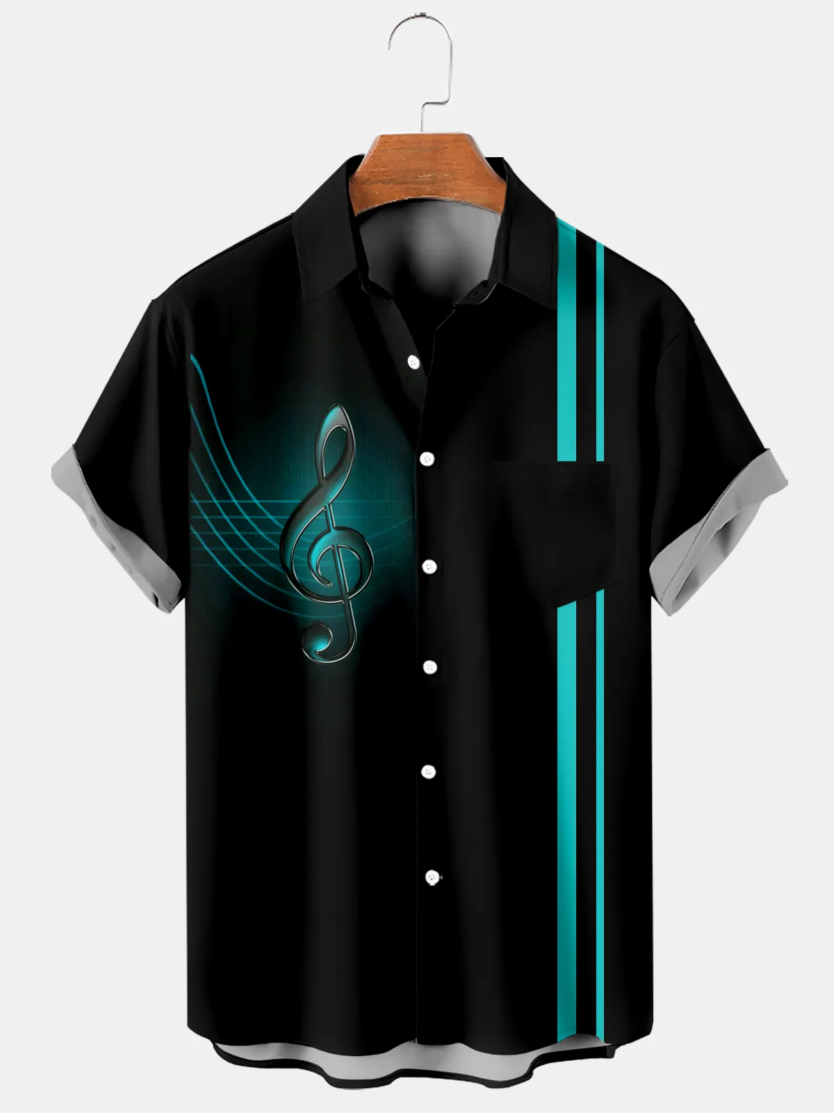 Christmas greetings from Santa Claus delivering gifts on a motorcycle Christmas Chest Pocket Short Sleeve Bowling Shirt