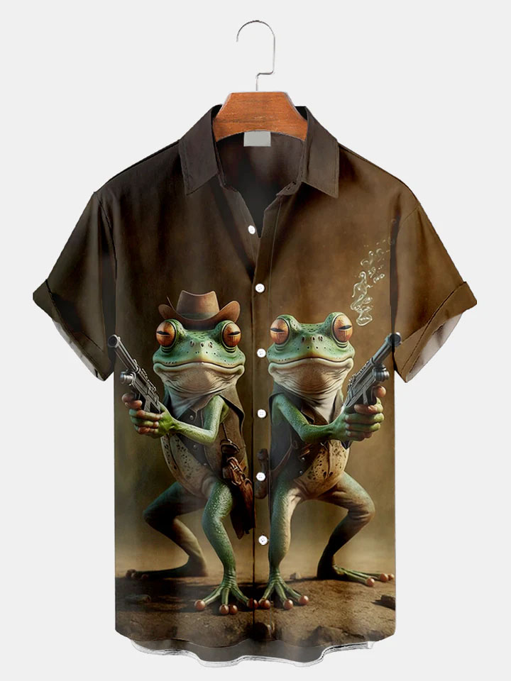 Men's Western Cowboy Style Graphic Short Sleeve Shirt