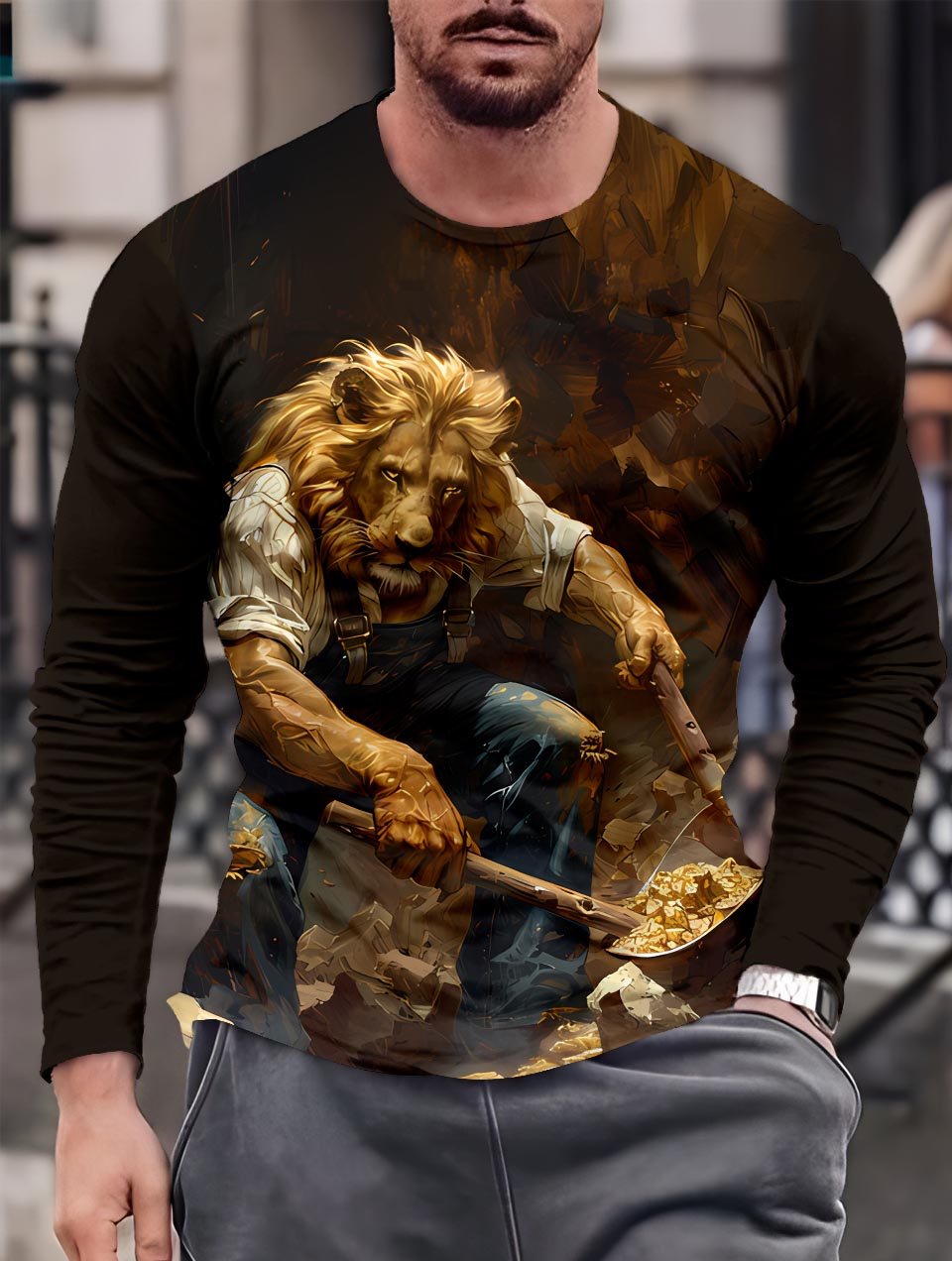 Men's Casual Cartoon Graphic Long Sleeve T-Shirt