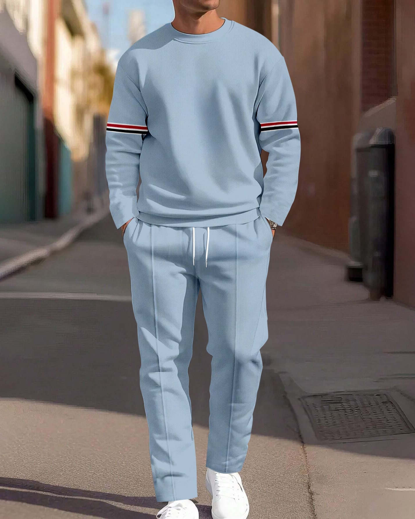 Men's Simple Colorblock Round Neck Casual Sports Set 0191