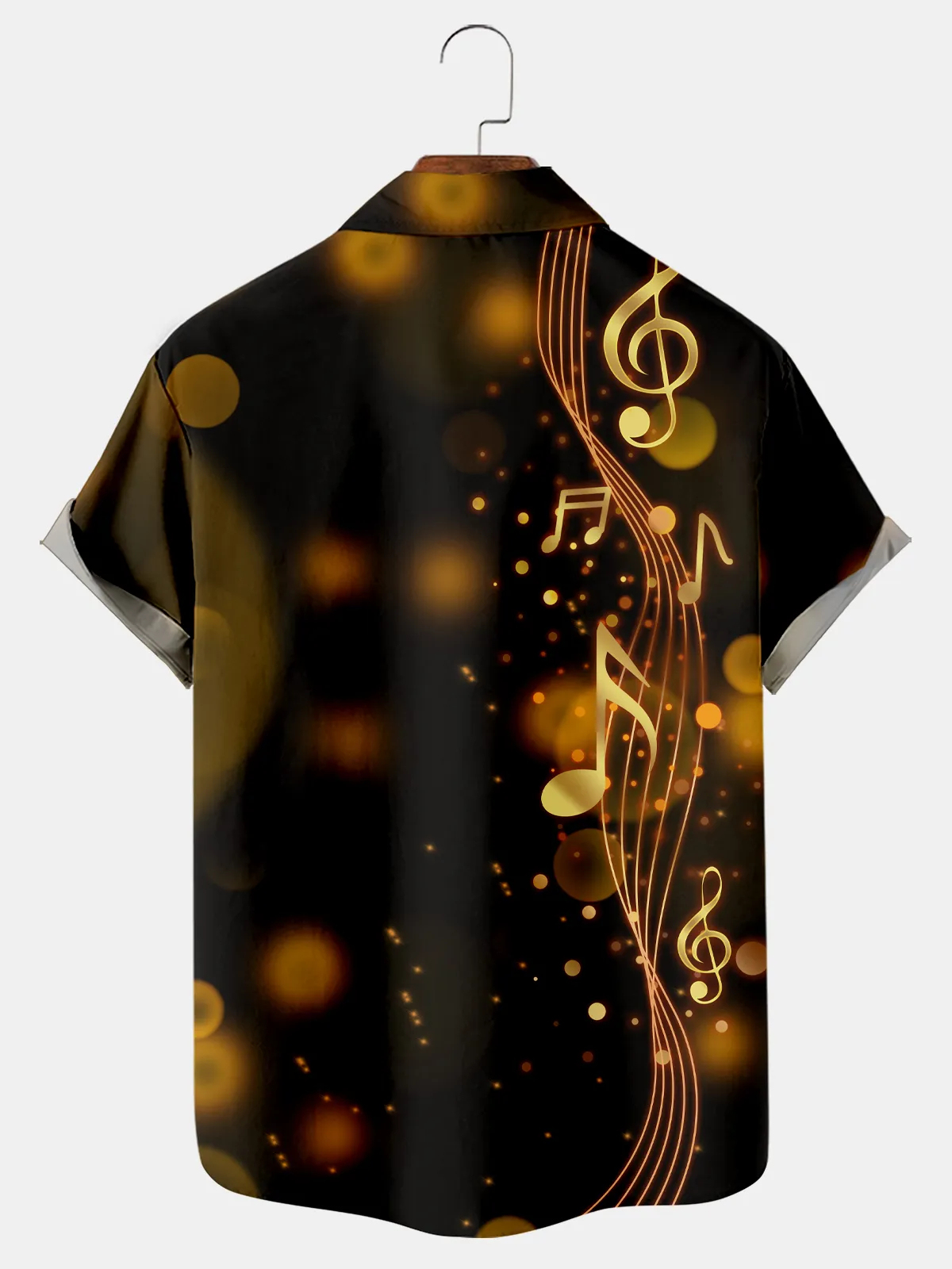 Men's Music Note Retro Bowling Casual Lapel Short Sleeve Shirt