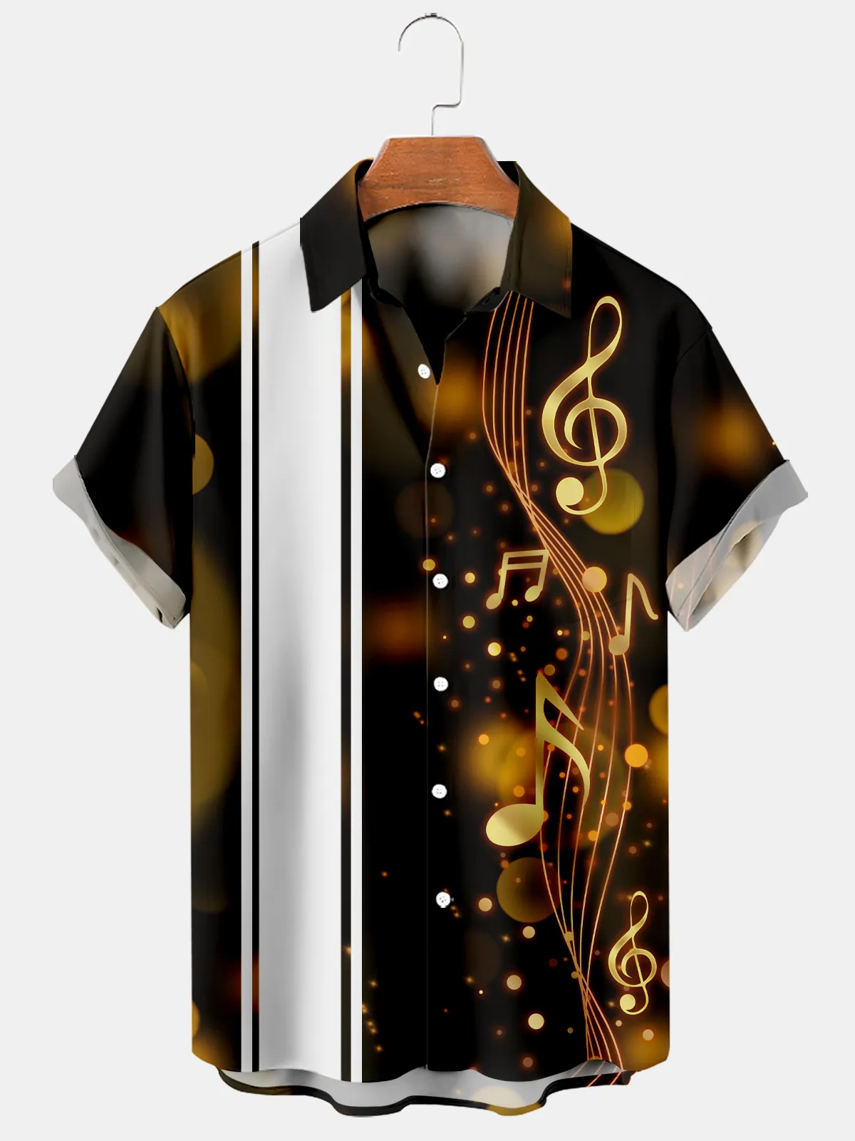 Men's Music Note Retro Bowling Casual Lapel Short Sleeve Shirt