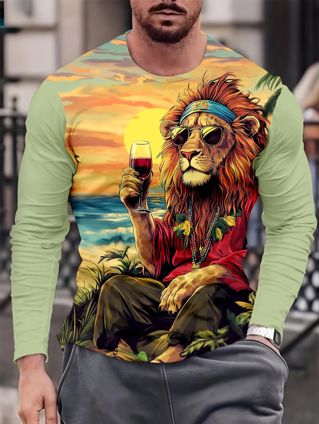 Men's Casual Cartoon Graphic Long Sleeve T-Shirt