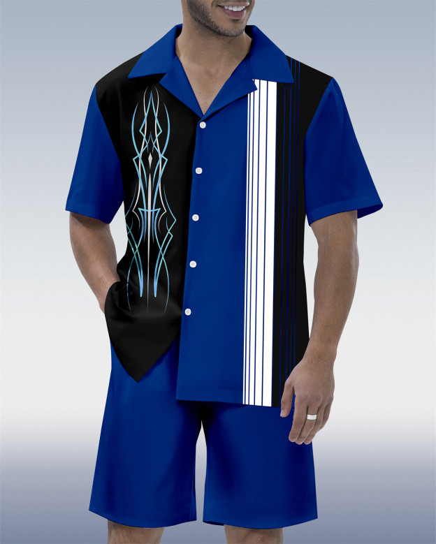 Men's Modified Car Party Hawaiian Cuban Collar Short Sleeve Shirt Set 