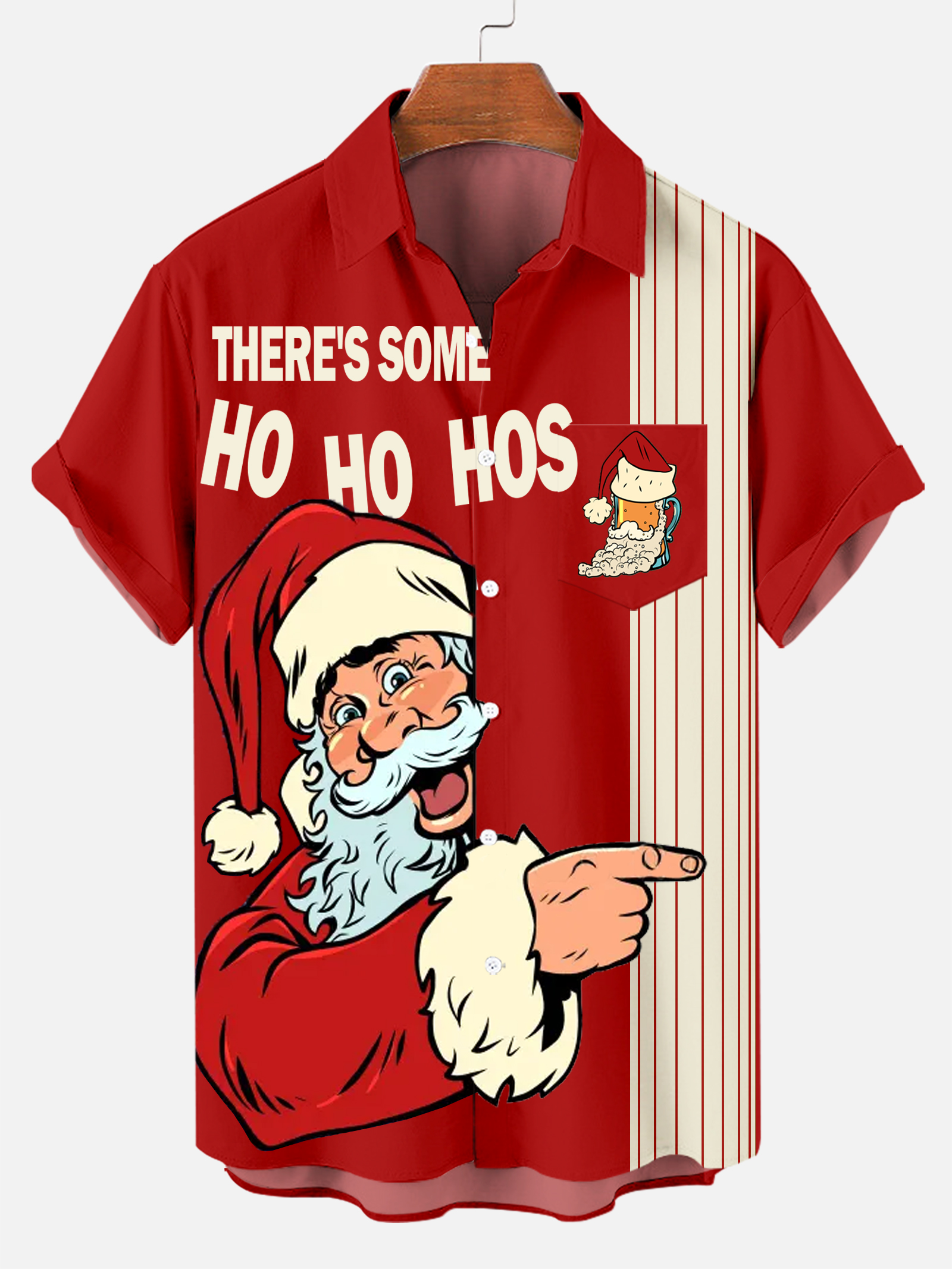 Men's Drink With Father Christmas Printed Short Sleeve Shirt  0325